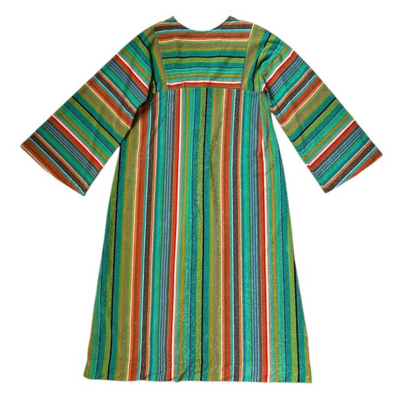 70s vintage stripe towel bell sleeve caftan dress terry cloth multicolour loose. - Picture 3 of 6